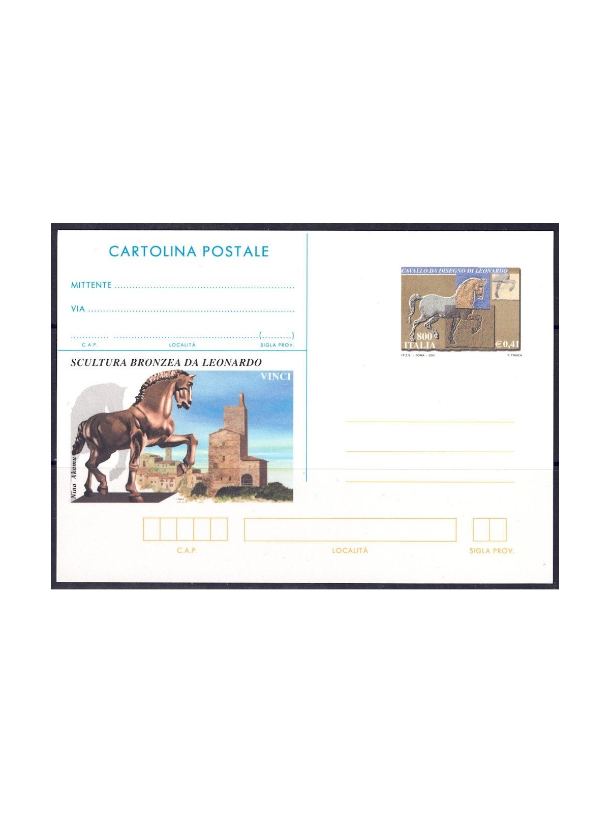 ITALY 2001 LEONARDO DA VINCI'S HORSE, New Postcard