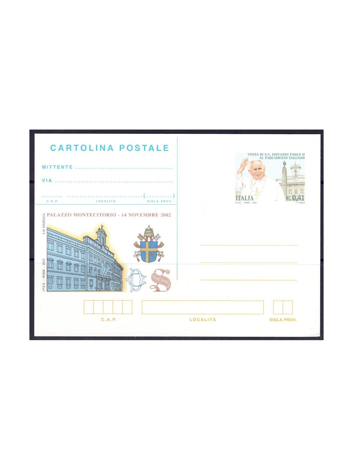 ITALIA 2002 GIOVANNI PAOLO II, Cartolina Postale nuova