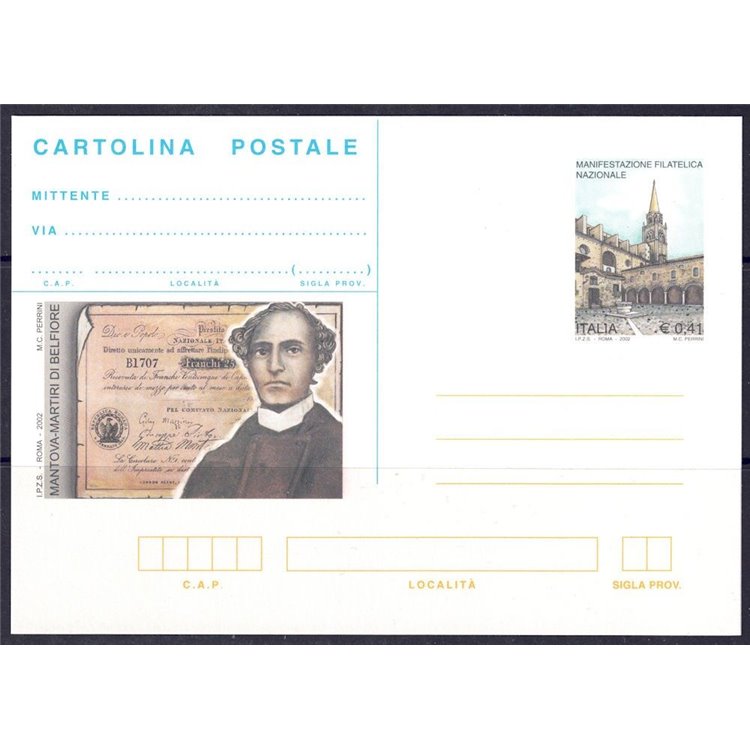 ITALIA 2002 MARTIRI DI BELFIORE, Cartolina Postale nuova