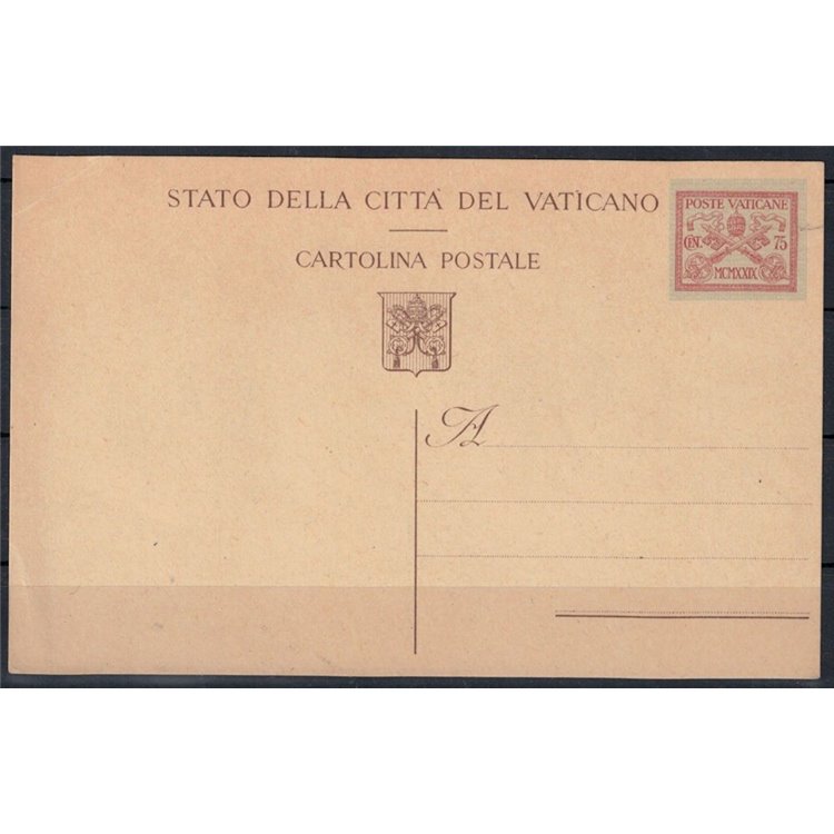 VATICAN 1929 Conciliation 75c carmine, new postcard
