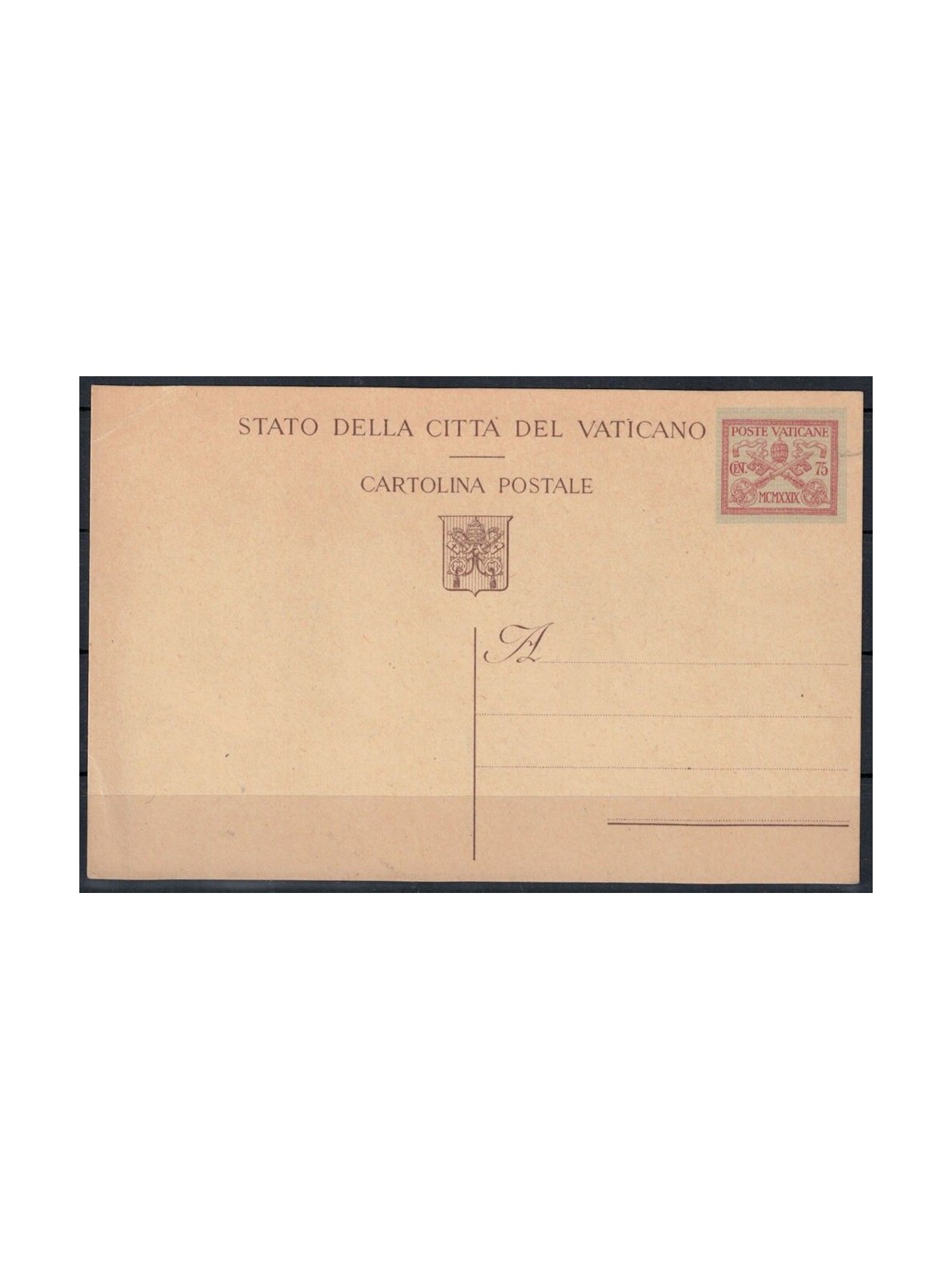 VATICAN 1929 Conciliation 75c carmine, new postcard