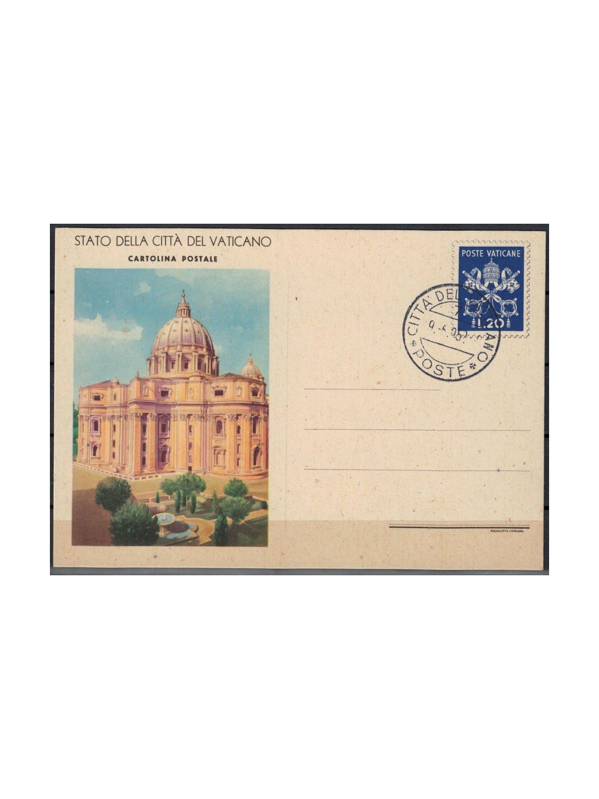 VATICANO 1950 Vedute £ 20 blu, cartolina us