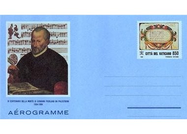 VATICAN 1994 Pierluigi da Palestrina, new aerogram