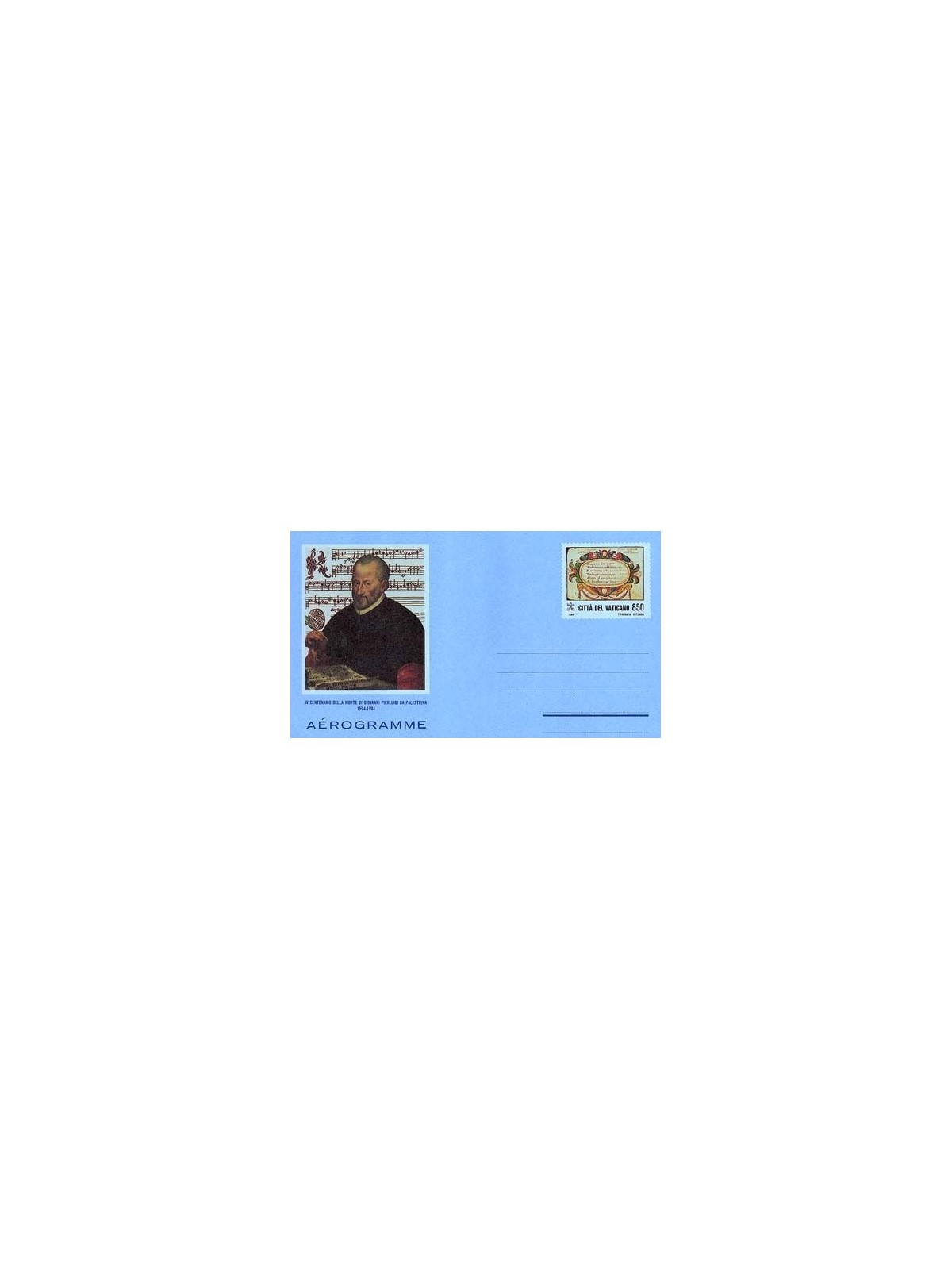 VATICAN 1994 Pierluigi da Palestrina, new aerogram