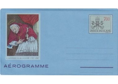 VATICAN 1987 St. Alphonsus Maria De' Liguori, new aerogram
