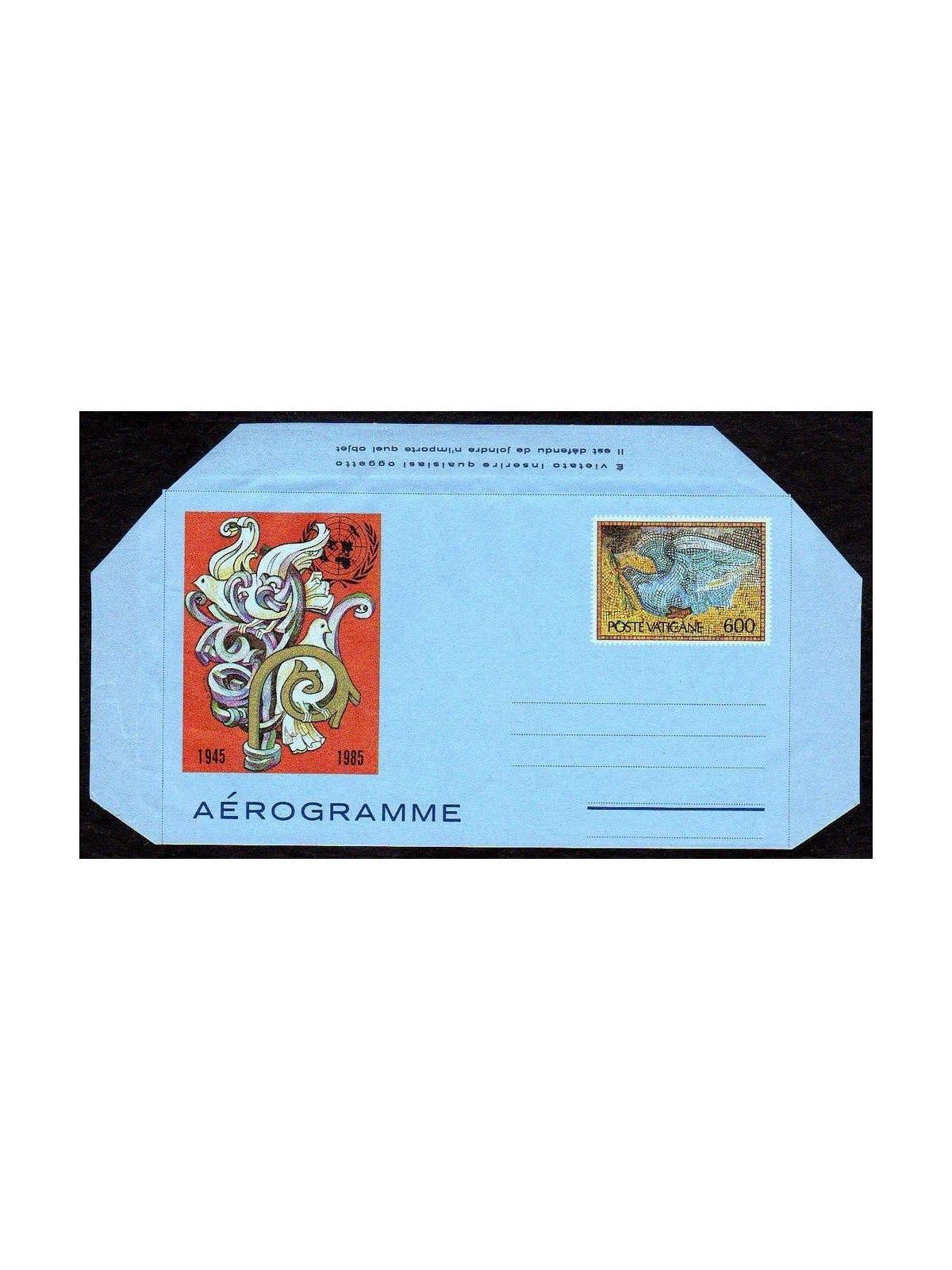 VATICANO 1985 Onu, aerogramma nuovo