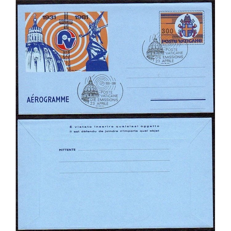 VATICANO 1981 Radio vaticana, aerogramma FDC