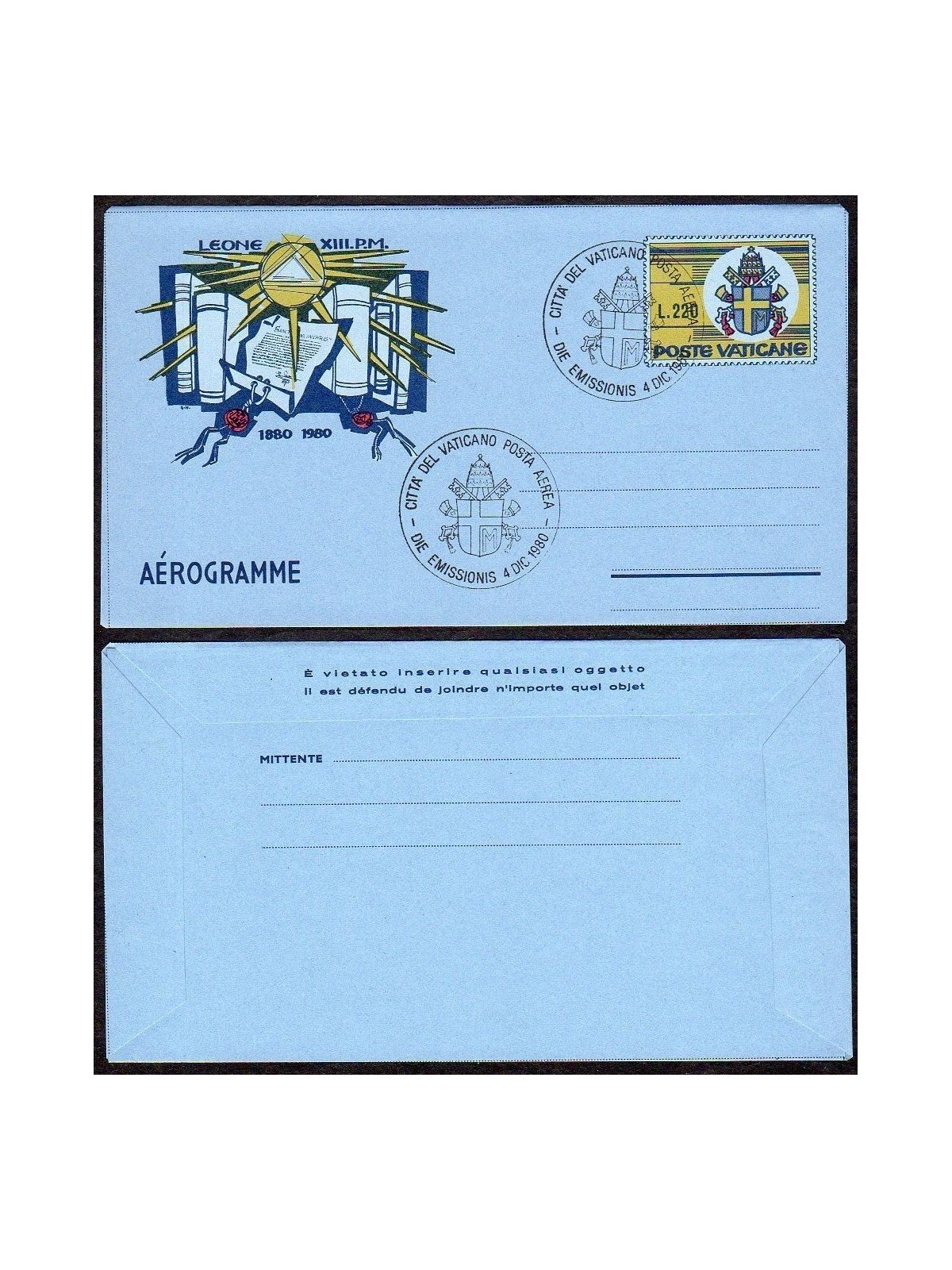 VATICANO 1980 Archivio segreto vaticano, aerogramma FDC