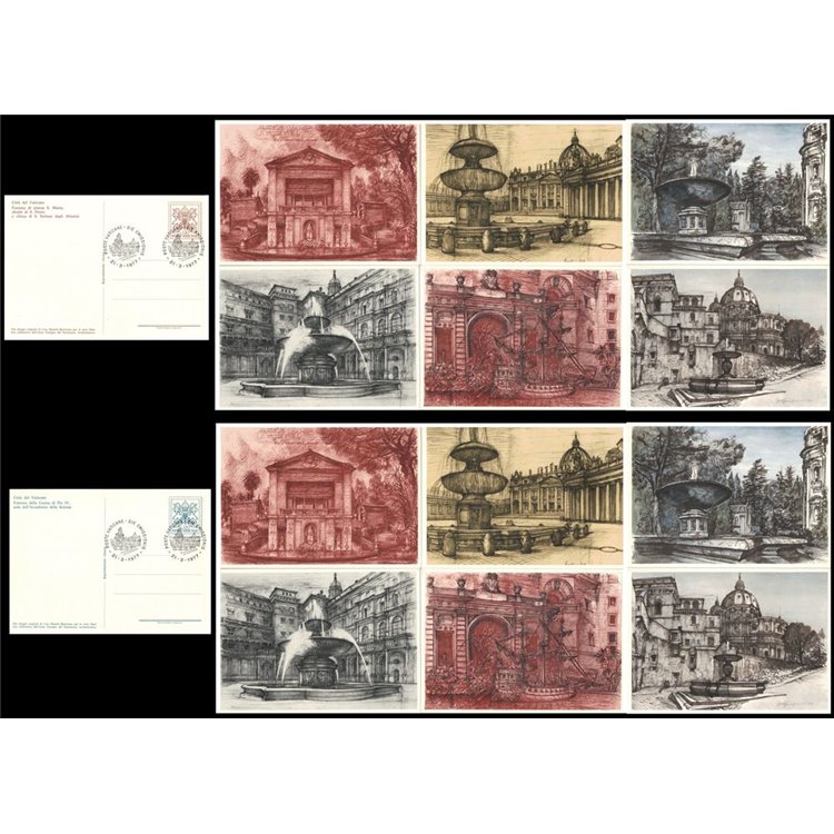 VATICAN 1977 Vatican Fountains, 12 FDC postcards