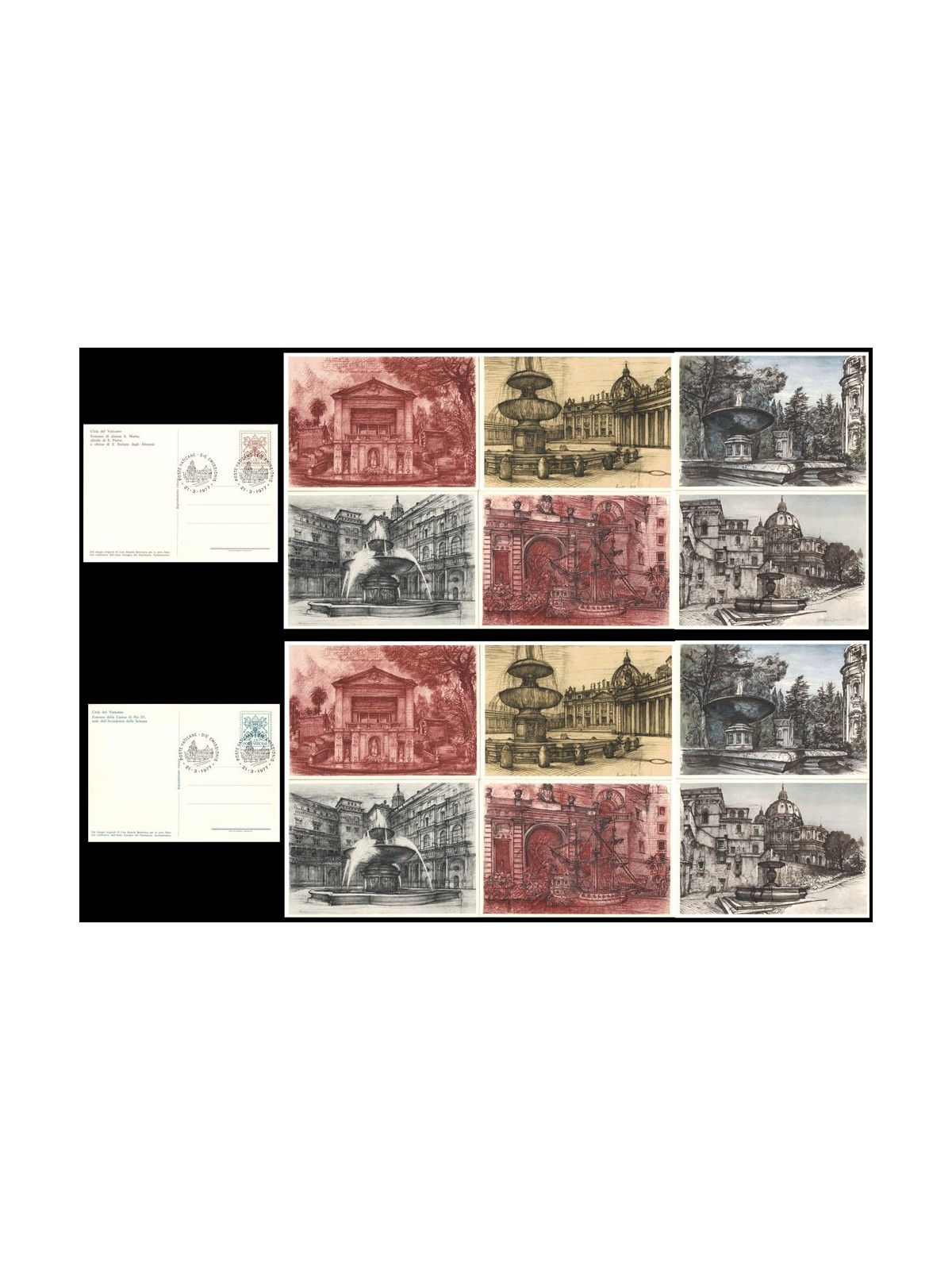 VATICAN 1977 Vatican Fountains, 12 FDC postcards
