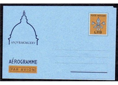 VATICAN 1975 Holy Year £110 yellow, new aerogram