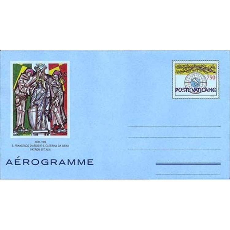 VATICANO 1989 Patroni d'Italia, aerogramma nuovo