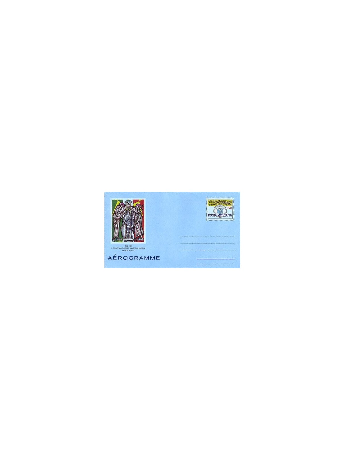 VATICAN 1989 Patrons of Italy, new aerogram