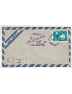 ARGENTINA 1961 Volo di ritorno del Presidente Gronchi, aerogramma
