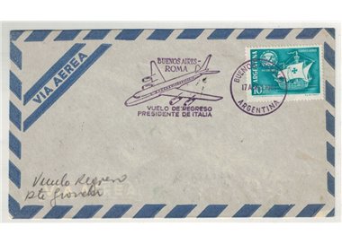 ARGENTINA 1961 Volo di ritorno del Presidente Gronchi, aerogramma