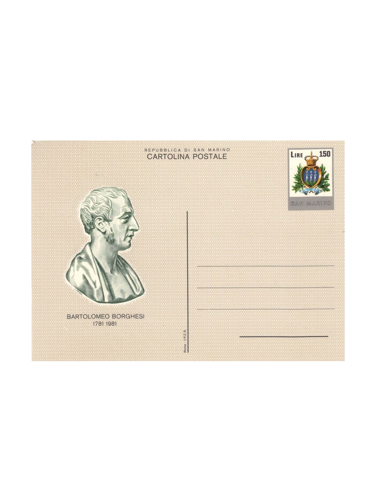 SAN MARINO 1981 Bartolomeo Borghesi 1 Cartolina Postale nuova