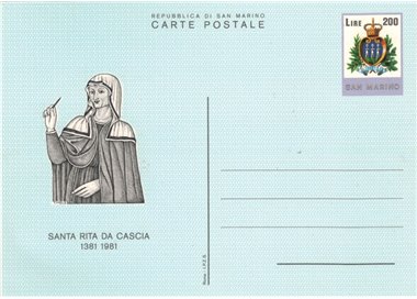 SAN MARINO 1981 Santa Rita da Cascia 1 Cartolina Postale nuova