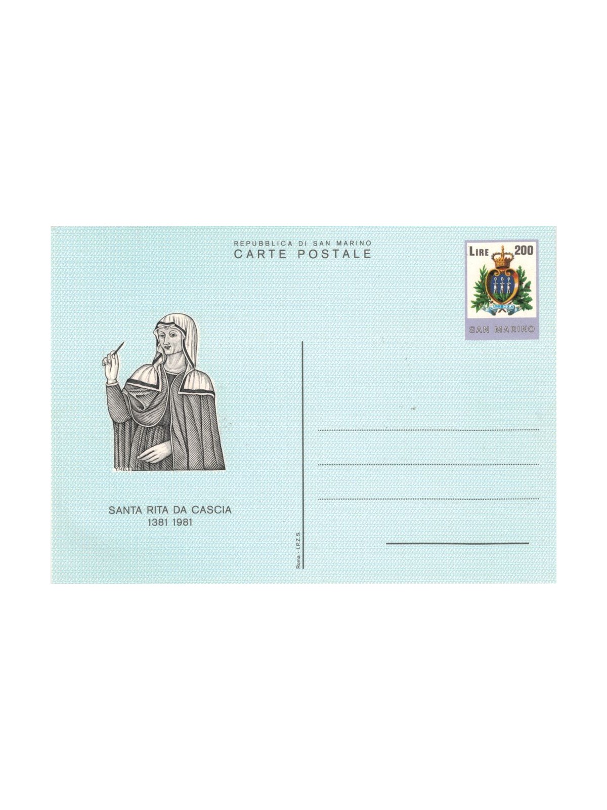 SAN MARINO 1981 Saint Rita of Cascia 1 New Postcard