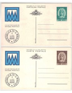 SAN MARINO 1982 Centenario interi postali 2 Cartoline Postali nuove