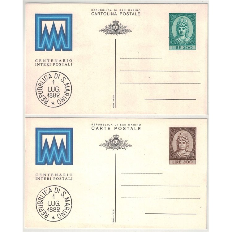 SAN MARINO 1982 Centenario interi postali 2 Cartoline Postali nuove