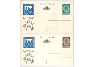 SAN MARINO 1982 Centenario interi postali 2 Cartoline Postali nuove