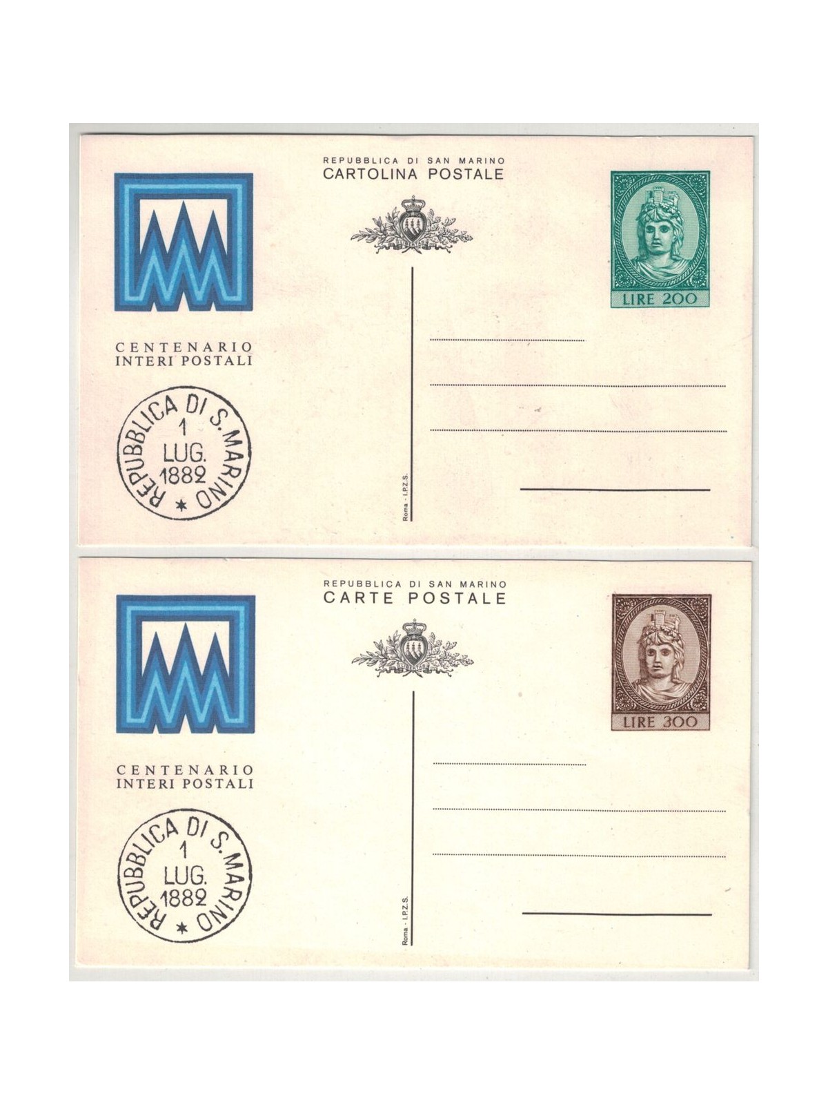 SAN MARINO 1982 Centenary Postal Stationery 2 New Postcards