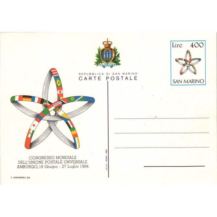 SAN MARINO 1984 UPU Congress 1 New Postcard