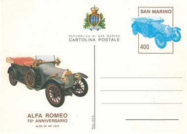 SAN MARINO 1985 Anniversary Alfa Romeo 1 New Postcard