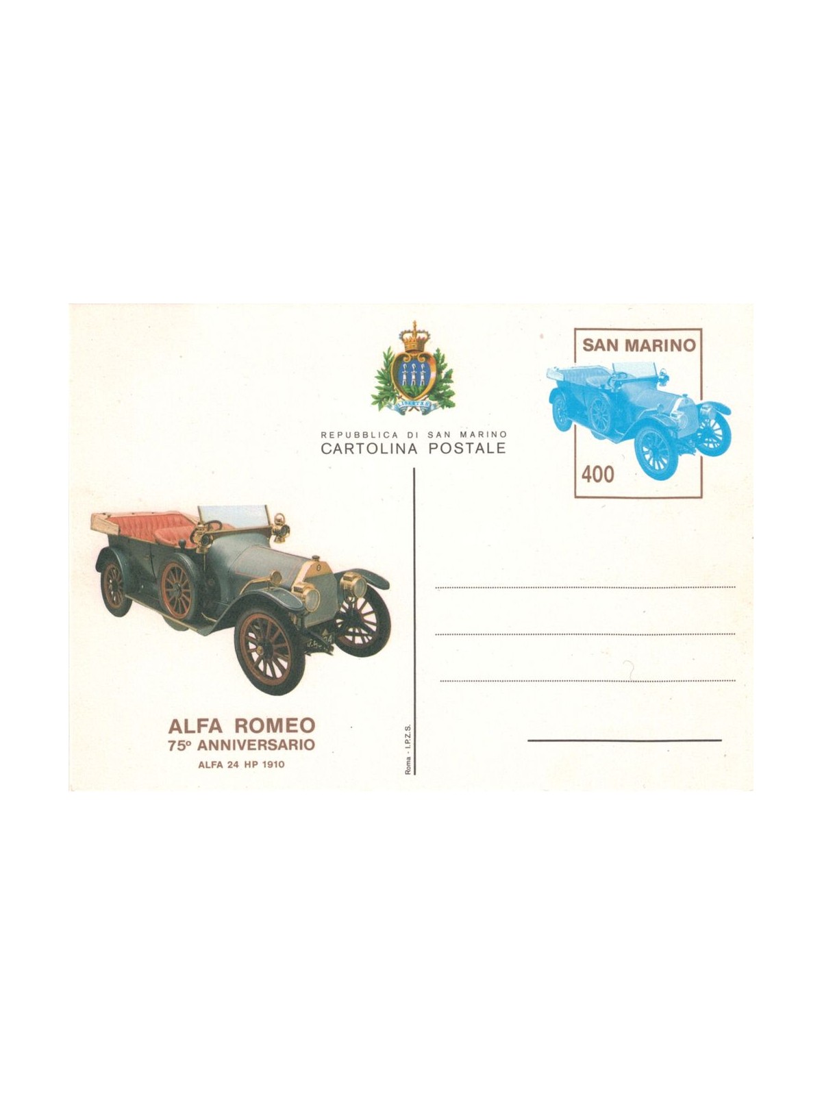 SAN MARINO 1985 Anniversario Alfa Romeo 1 Cartolina Postale nuova