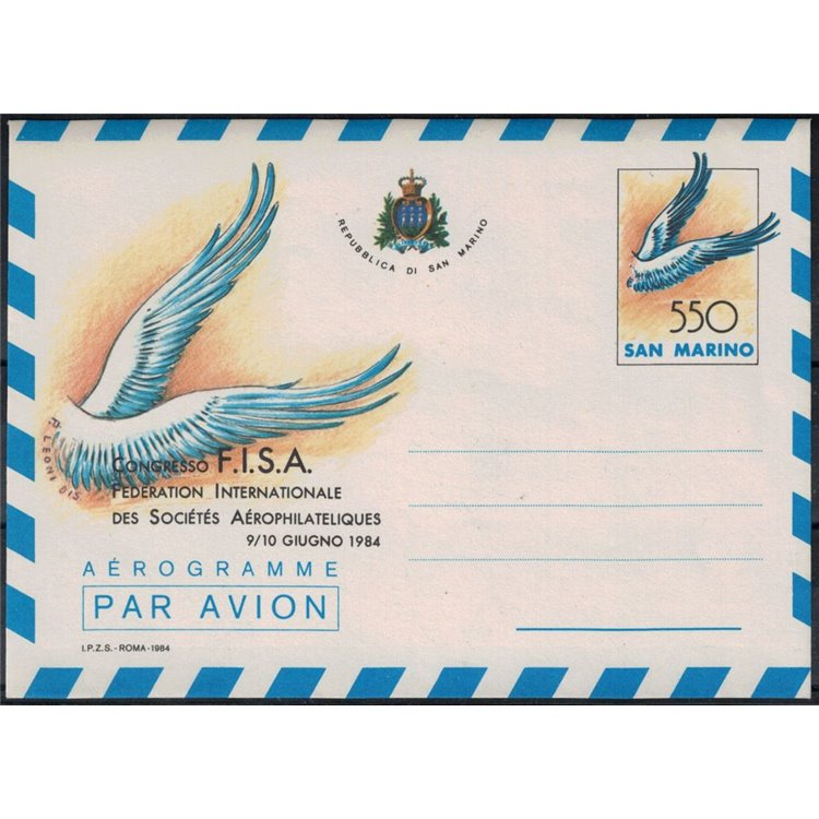 SAN MARINO 1984 FISA, Congresso aerofilia, aerogramma nuovo