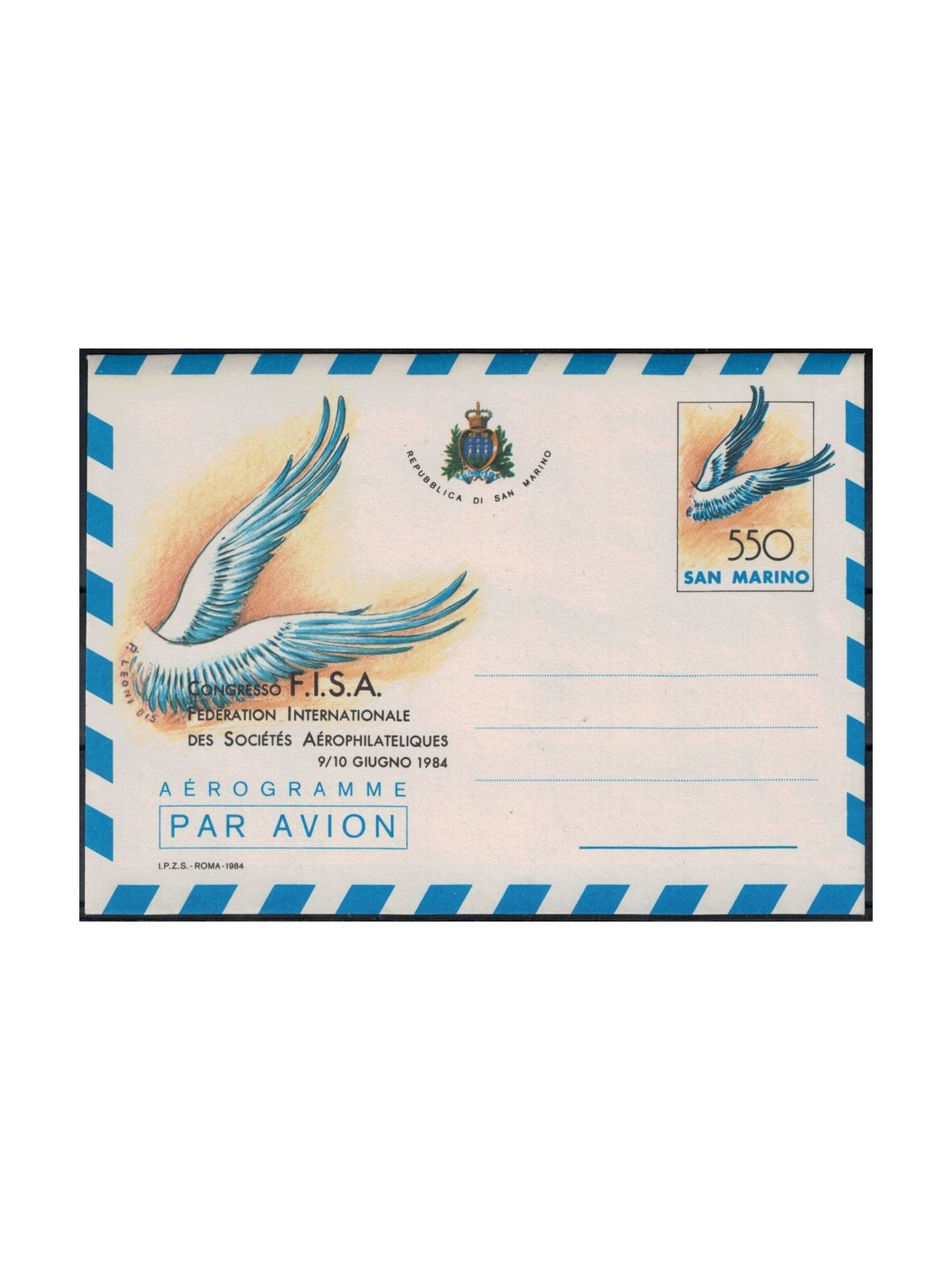 SAN MARINO 1984 FISA, Aerophilia Congress, new aerogram