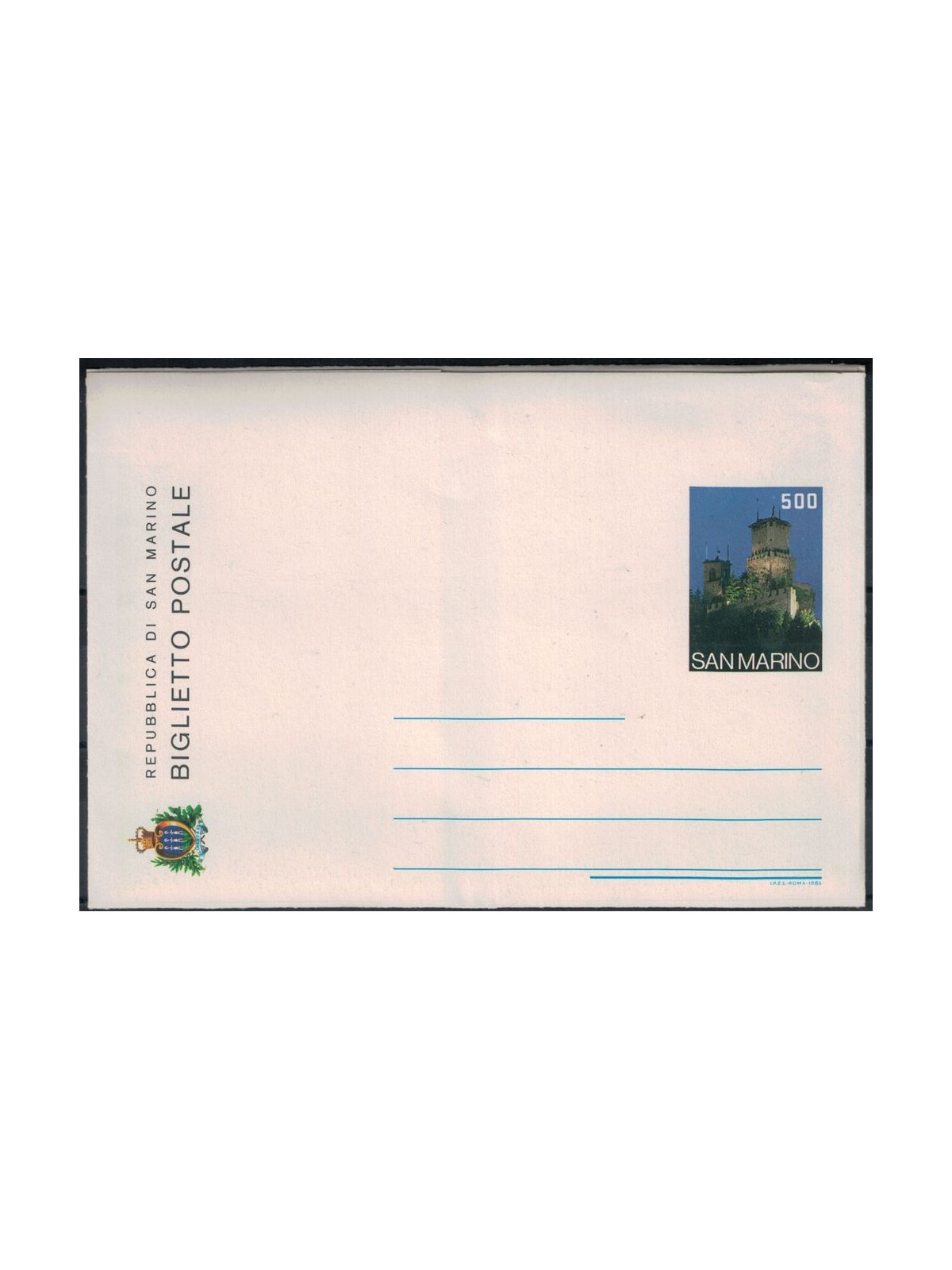 SAN MARINO 1986 Turistica, Biglietto Postale nuovo