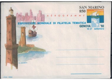 SAN MARINO 1992 Thematic philately, new aerogram