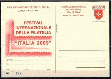 SMOM 2009 Festival della filatelia, Cartolina Postale nuova
