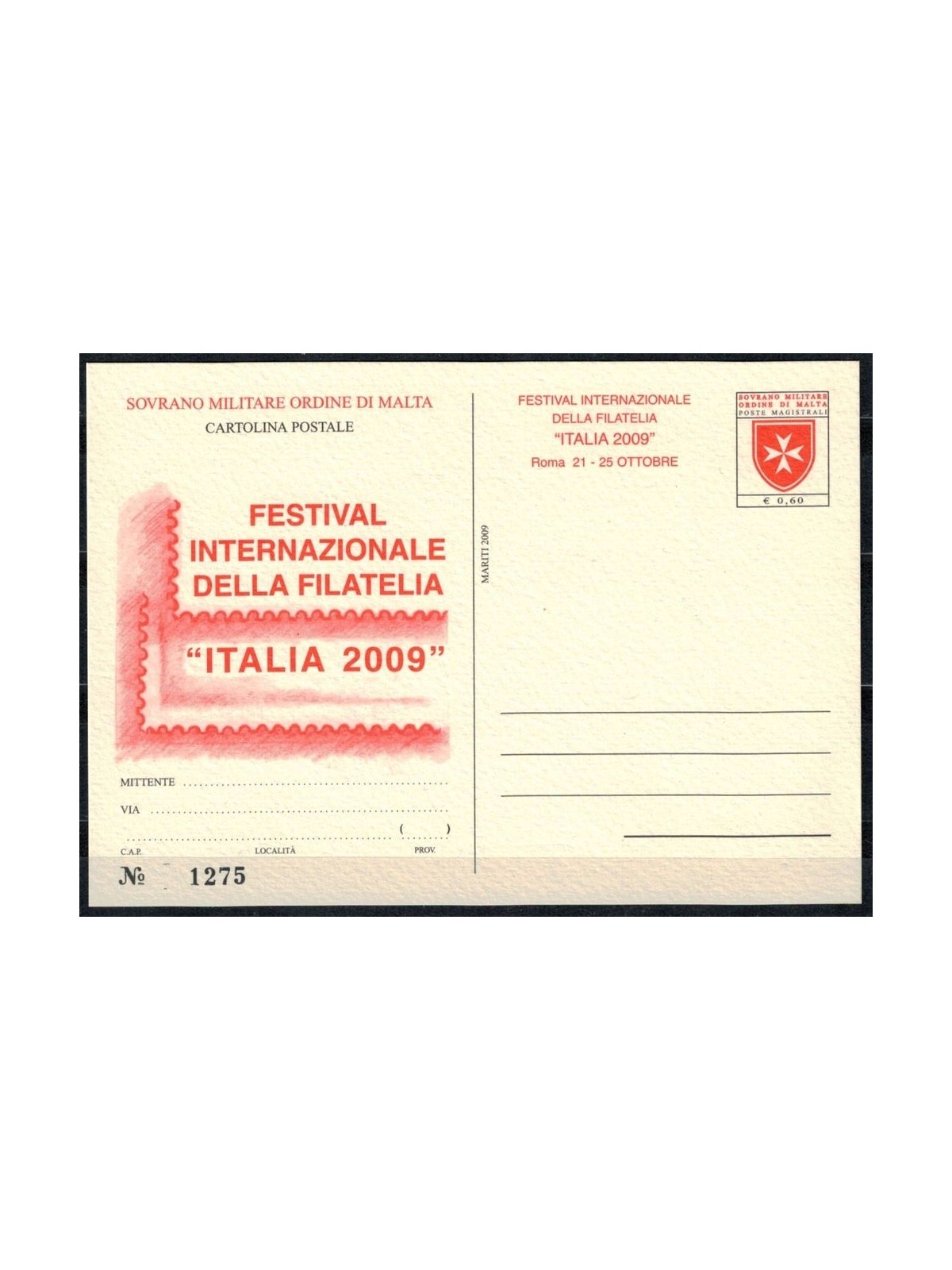 SMOM 2009 Philately Festival, New Postcard