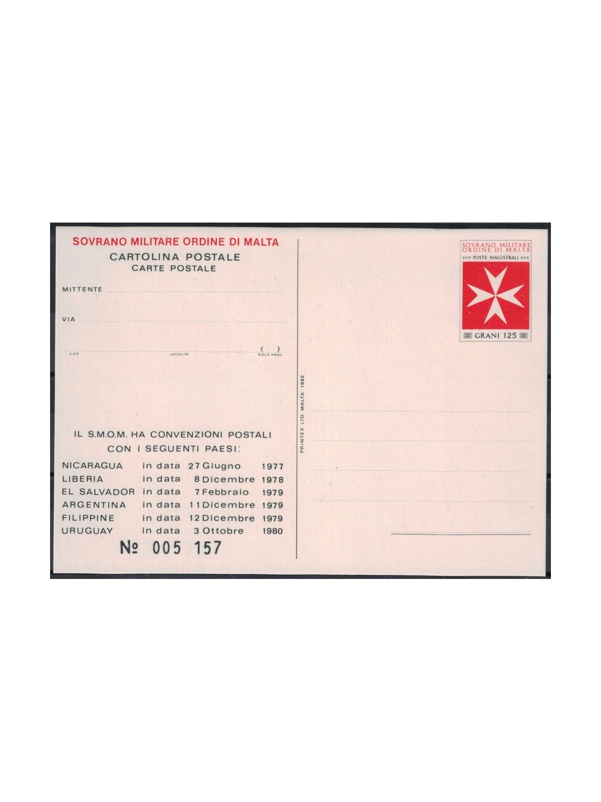 SMOM 1982 Convention States, New Postcard