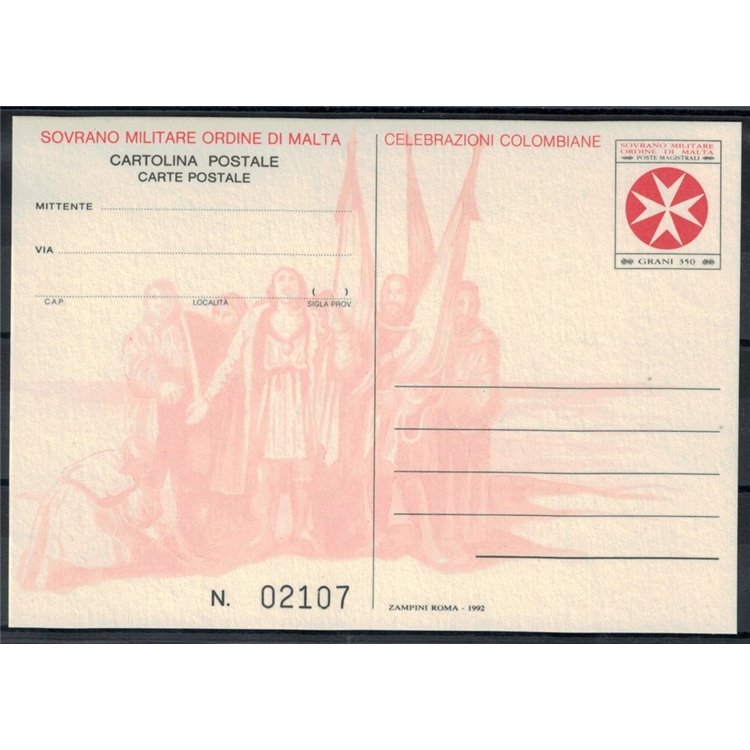 SMOM 1992 Celebrazioni Colombiane, Cartolina Postale nuova