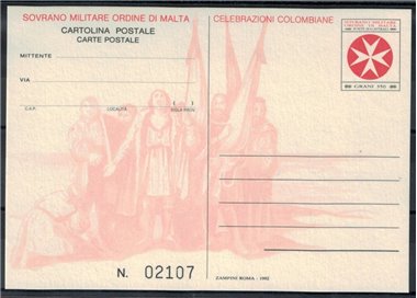 SMOM 1992 Celebrazioni Colombiane, Cartolina Postale nuova