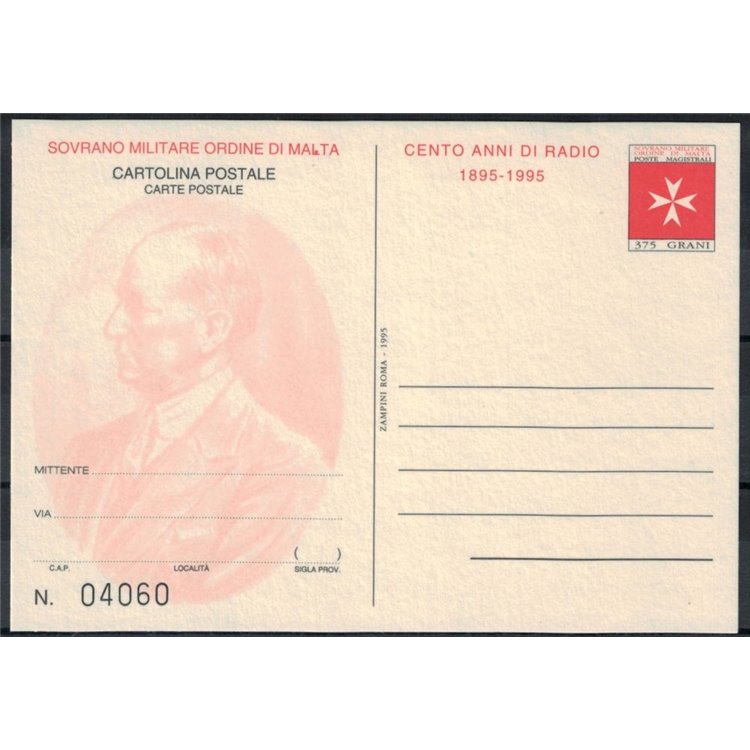 SMOM 1995 Centenario della Radio, Cartolina Postale nuova