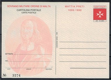 SMOM 1999 Mattia Preti, Cartolina Postale nuova