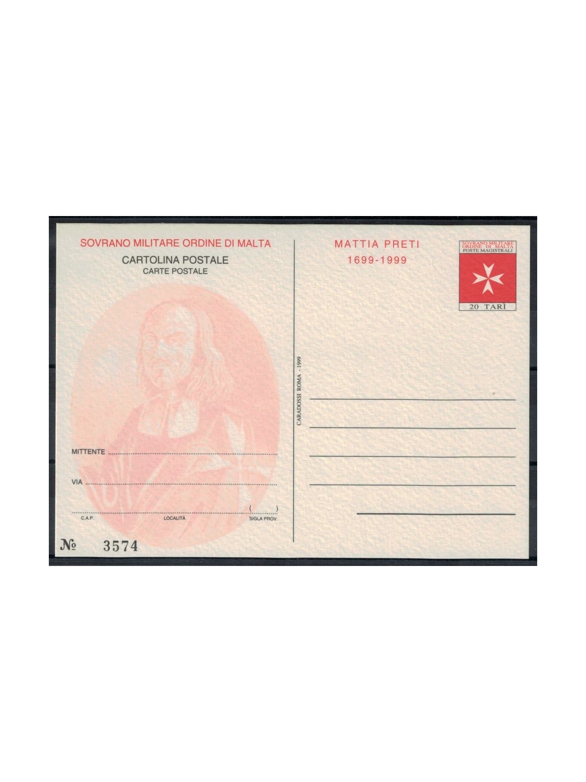 SMOM 1999 Mattia Preti, New Postcard