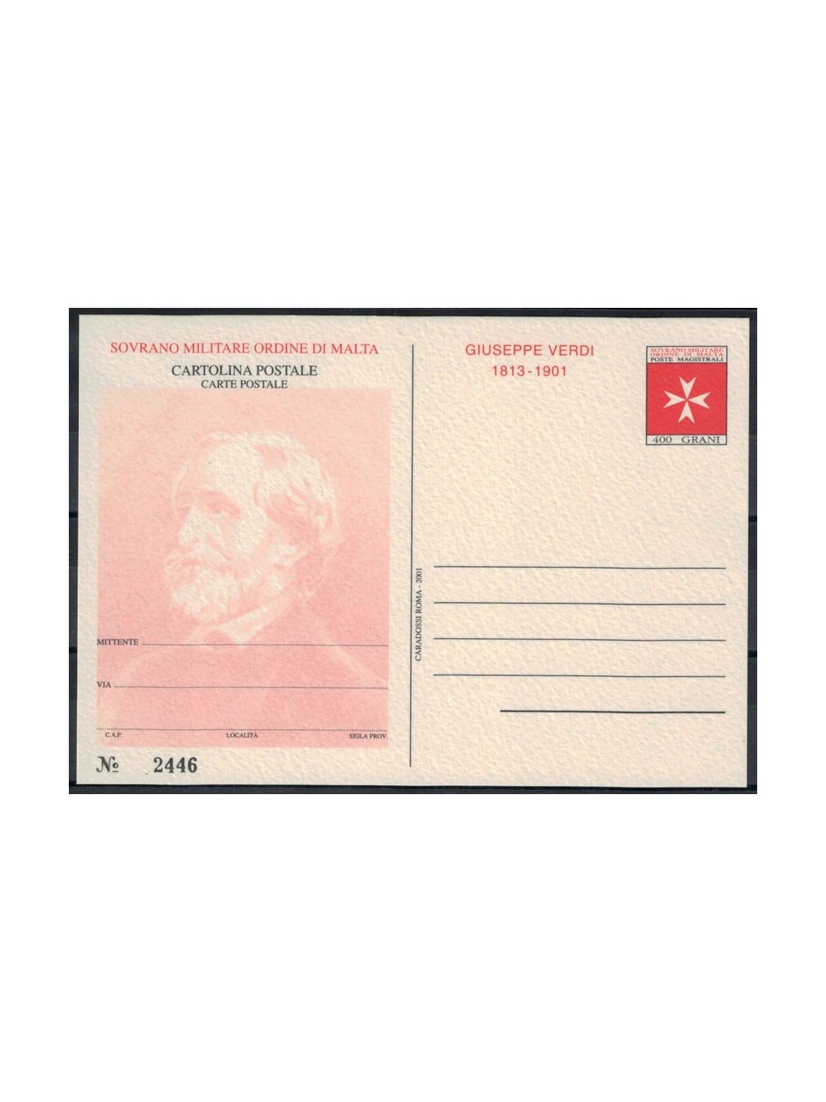 SMOM 2001 Giuseppe Verdi, Cartolina Postale nuova