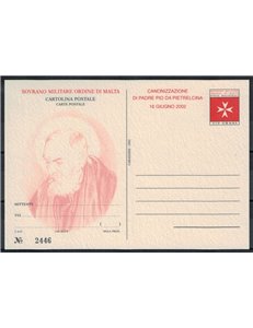 SMOM 2002 Padre Pio, Cartolina Postale nuova