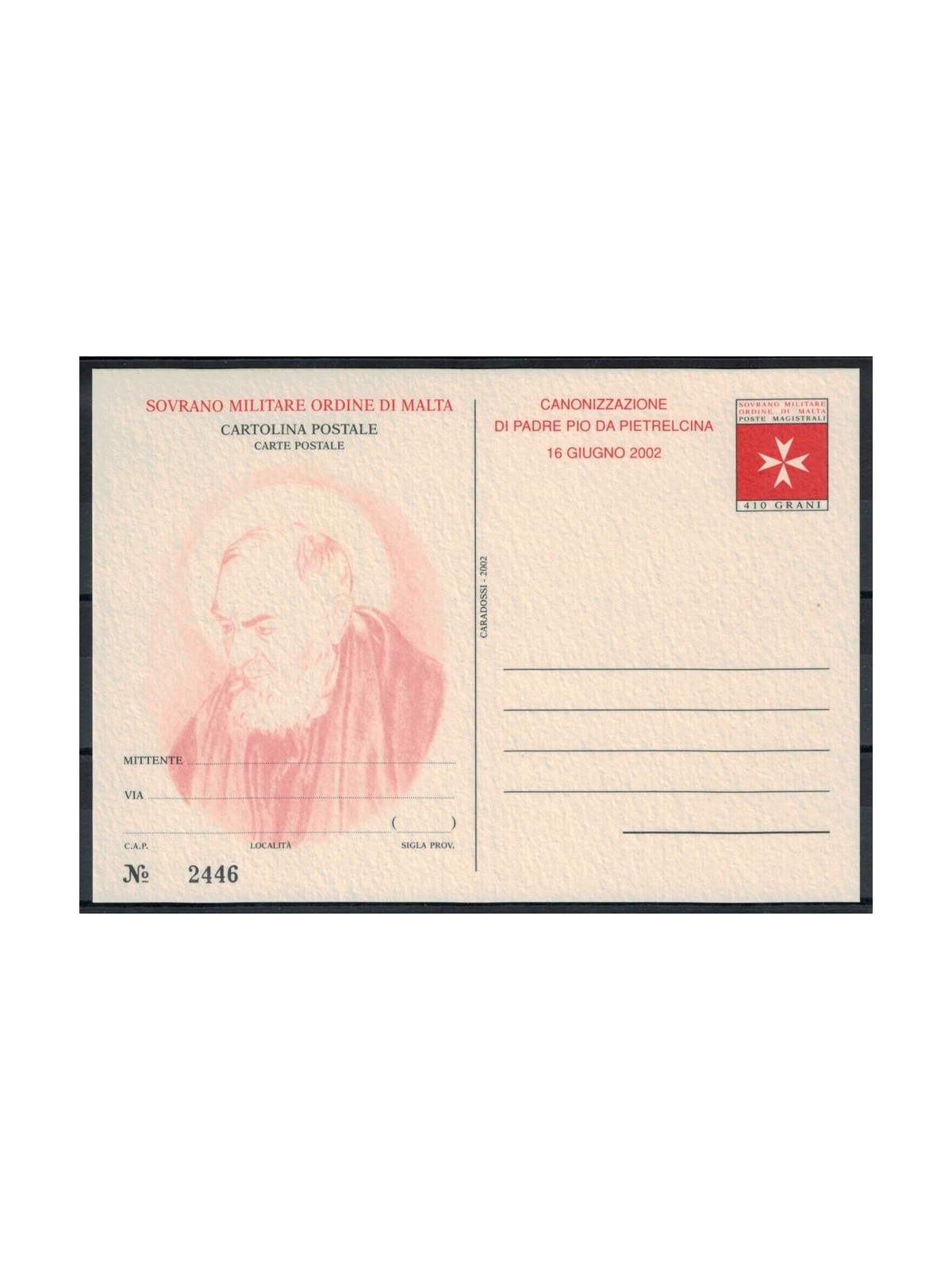 SMOM 2002 Padre Pio, New Postcard