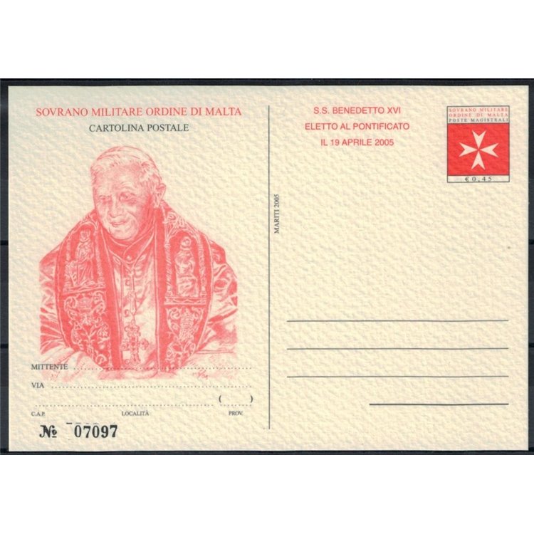 SMOM 2005 Benedetto XVI, Cartolina Postale nuova