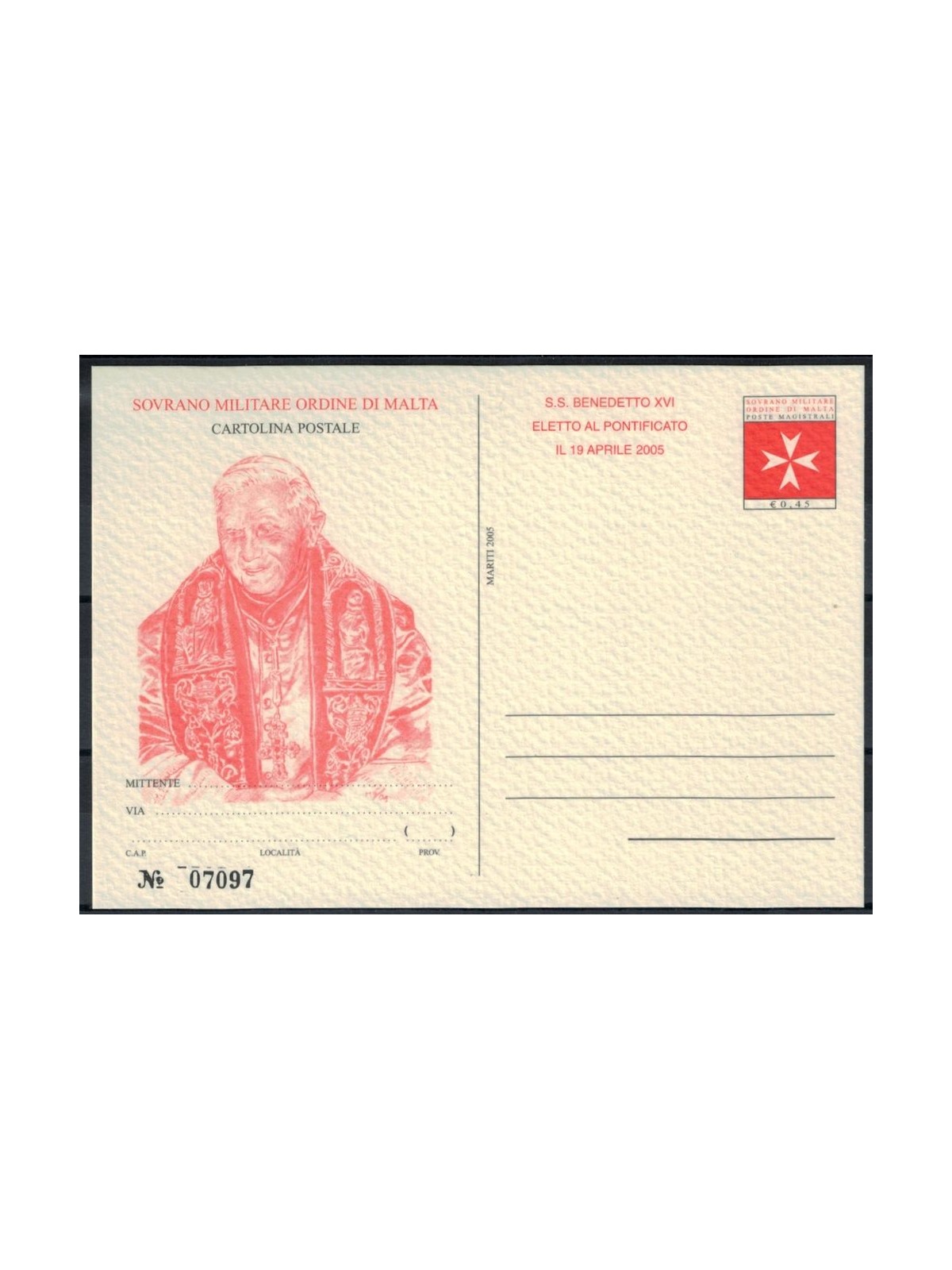SMOM 2005 Benedict XVI, New Postcard