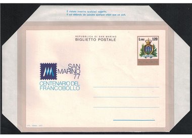SAN MARINO 1977 Centenario del Francobollo, biglietto postale nuovo