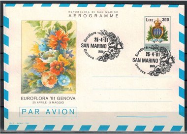 SAN MARINO 1981 Euroflora, aerogramma FDC