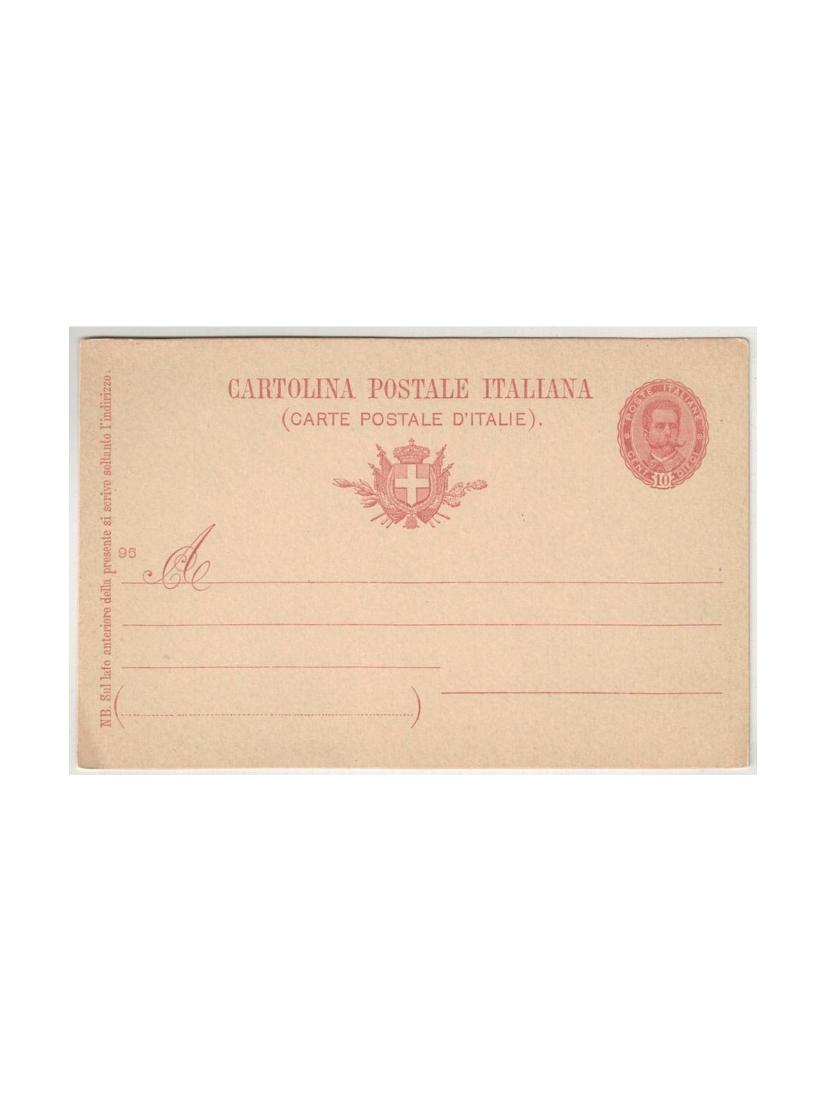 ITALY KINGDOM 1895 Oval effigy Postcard 10 Cent mill 96 new