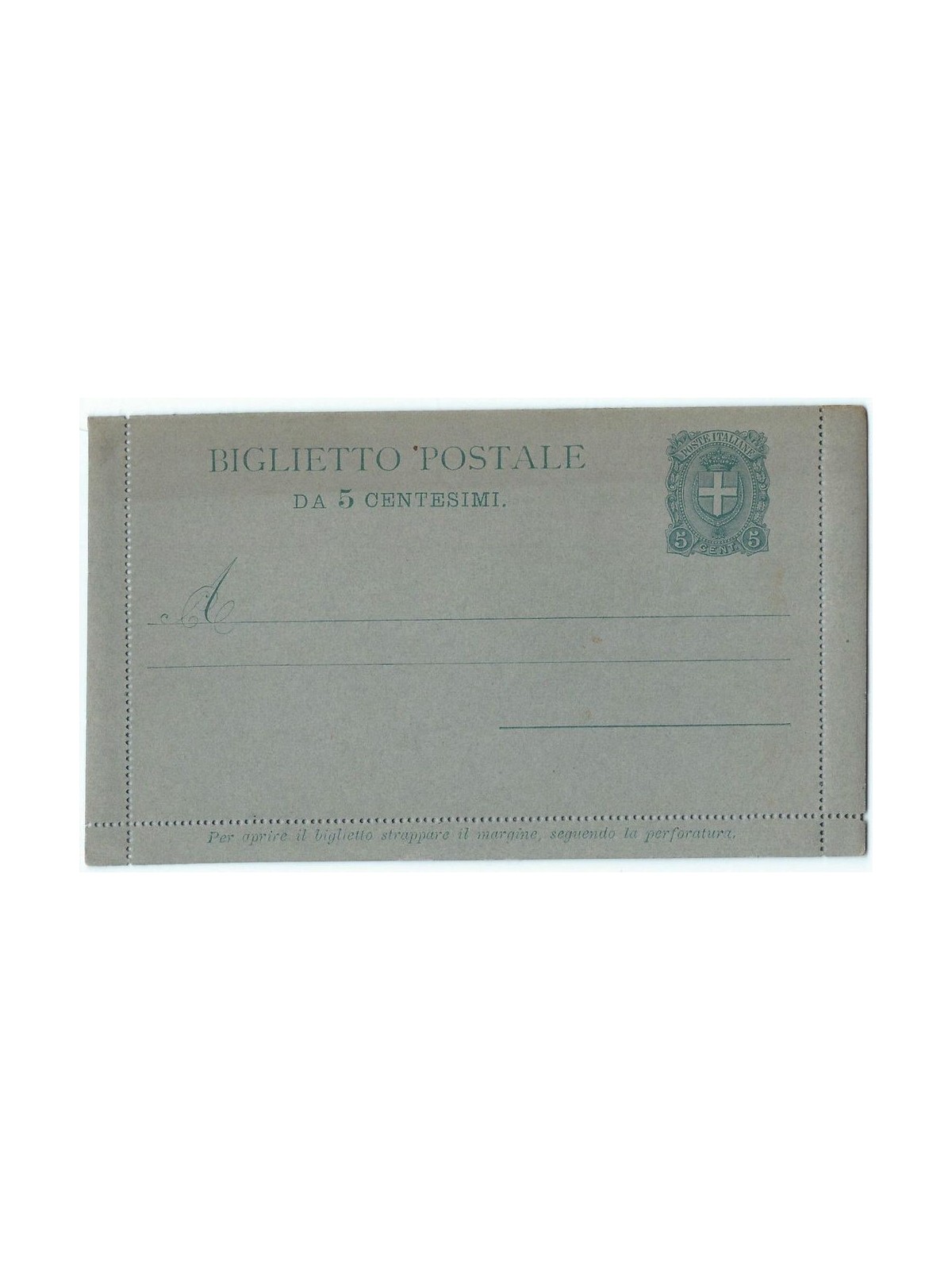 ITALIA REGNO 1897 Stemma, Biglietto Postale 5 Cent. nuovo
